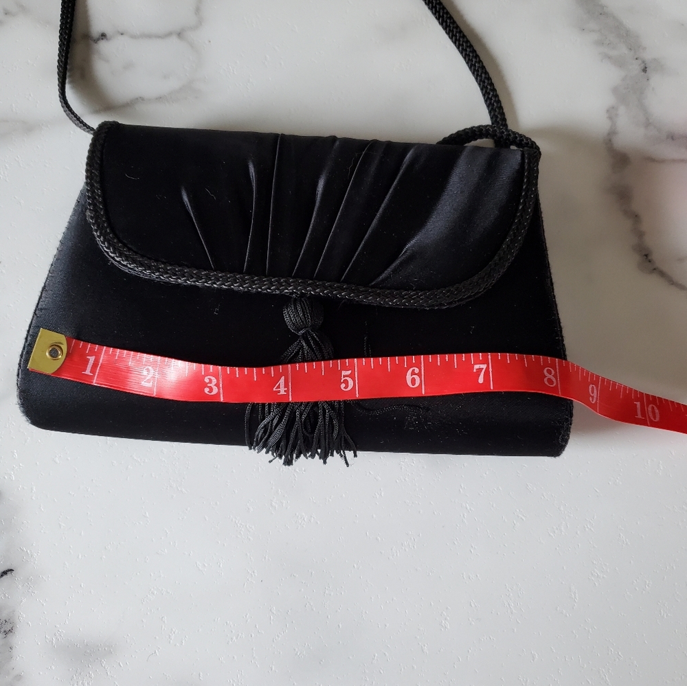 La Regale  Black Satin Evening Bag with Tassel - Picture 5 of 14